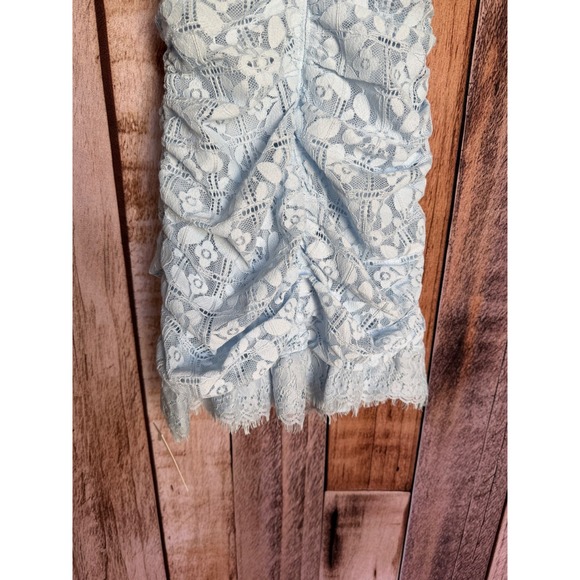 For Love & Lemons Lace Mini Dress Blue Ruched Romantic Coquette Feminine XS NWT - Picture 6 of 8